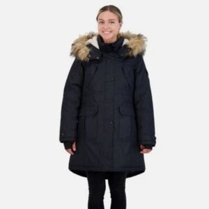 NWT‎ Madden Girl Black Ski Coat/Parka with Faux Fur Trim. Sz.M